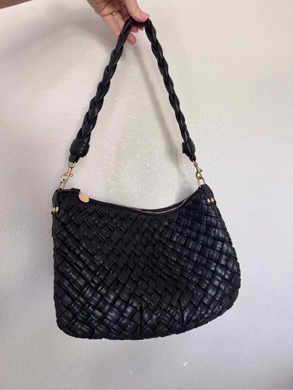 Clare V. RARE Black Puffy Moyen Messenger WITH Braided Shortie Strap